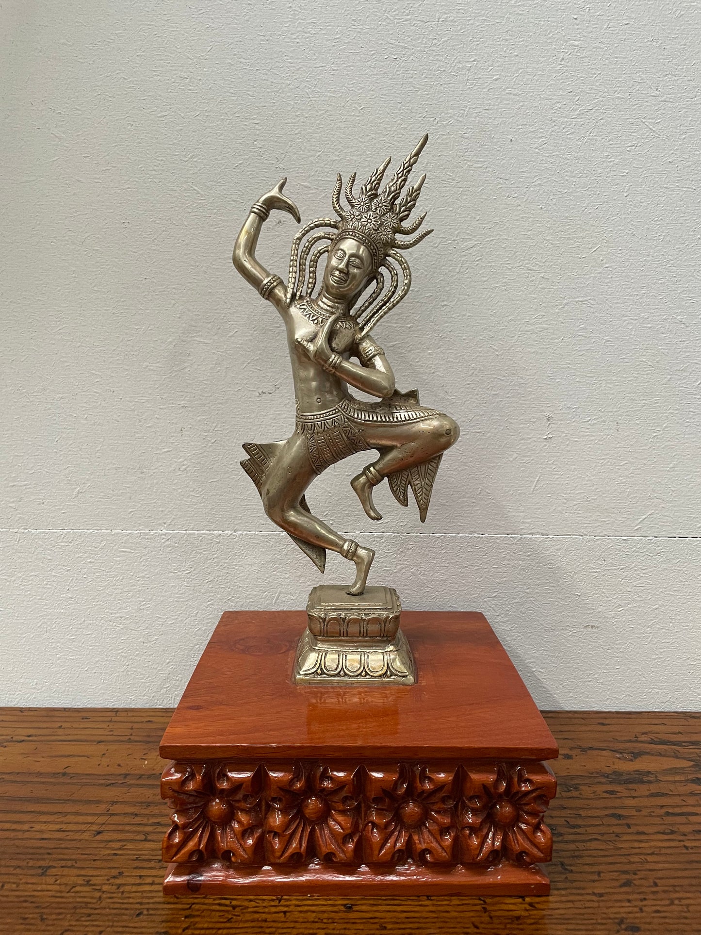 Vintage Silvered Bronze Statue Apsara / Heavenly Nymph / Celestial Dancer