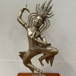 Vintage Silvered Bronze Statue Apsara / Heavenly Nymph / Celestial Dancer