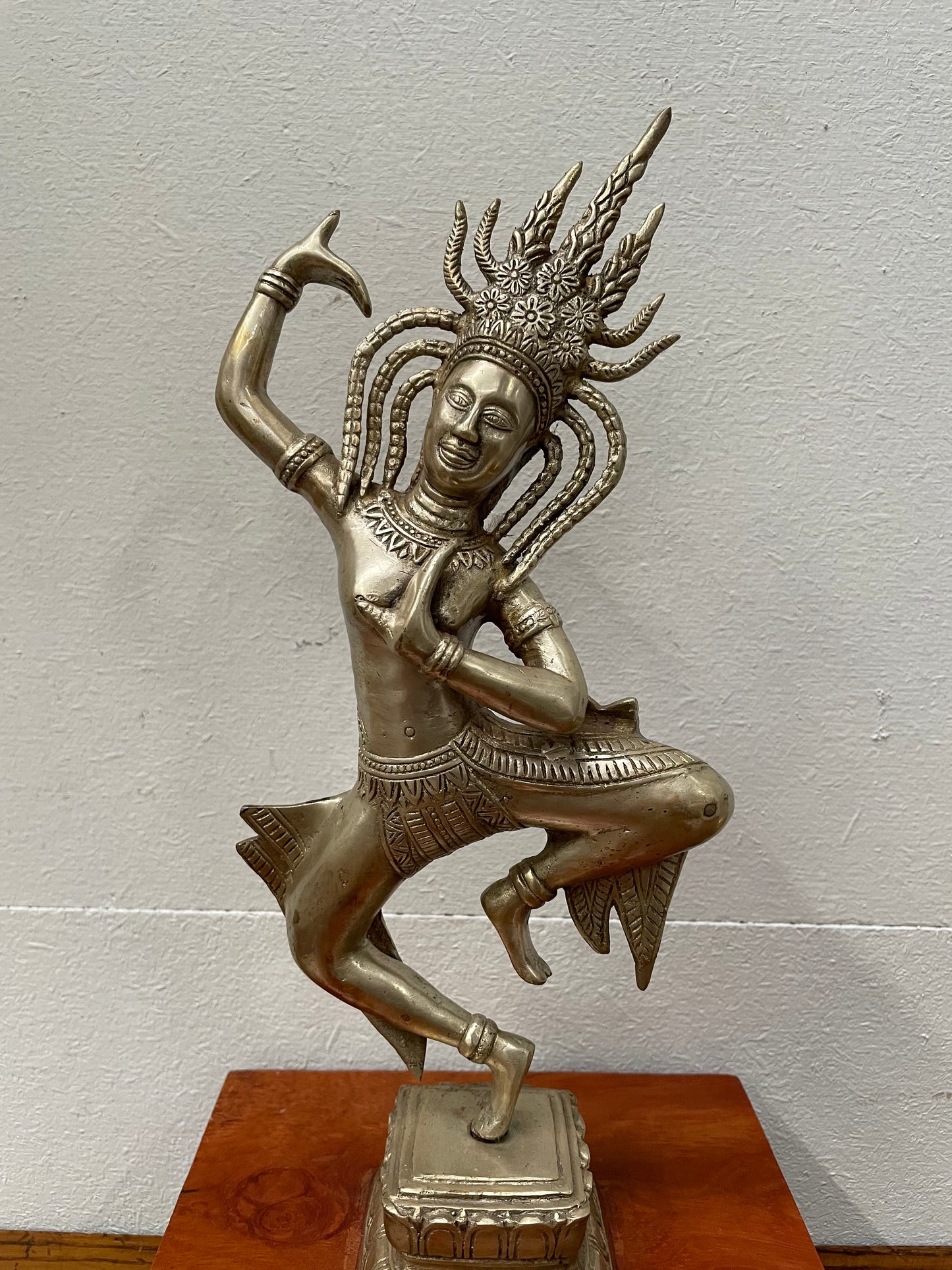 Vintage Silvered Bronze Statue Apsara / Heavenly Nymph / Celestial Dancer