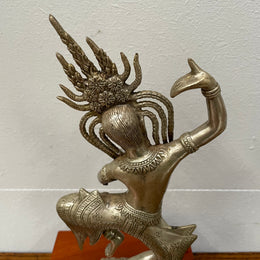 Vintage Silvered Bronze Statue Apsara / Heavenly Nymph / Celestial Dancer