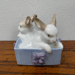 Nao By Lladro Cute Rabbits In A Box With Ribbon