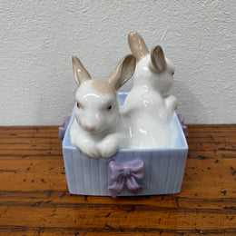 Nao By Lladro Cute Rabbits In A Box With Ribbon