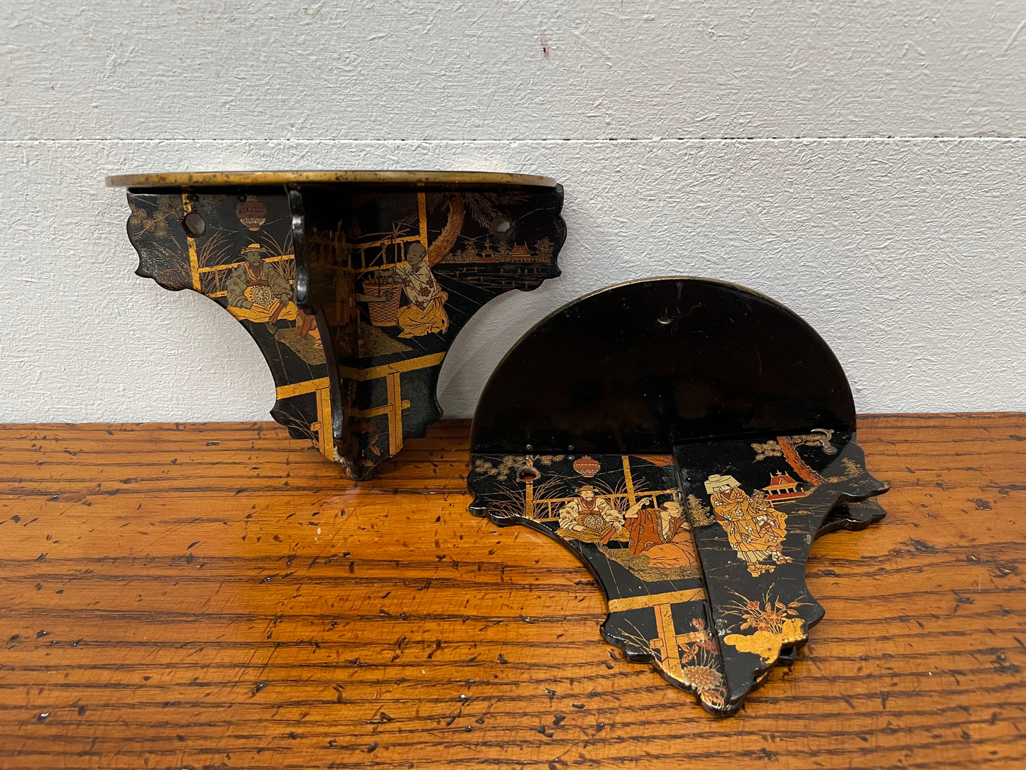 Pair of Papier Mache Chinese Wall Shelves