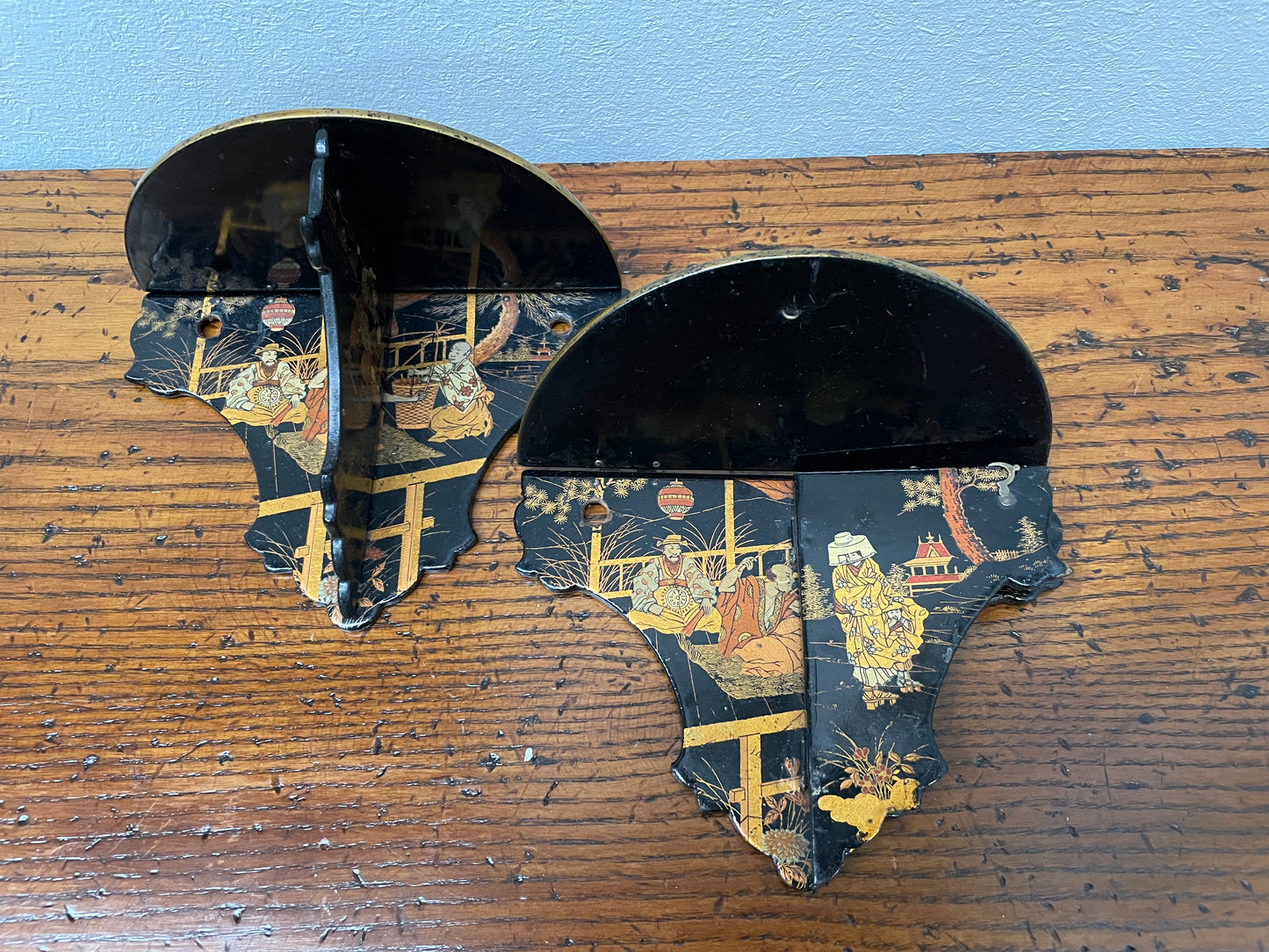 Pair of Papier Mache Chinese Wall Shelves