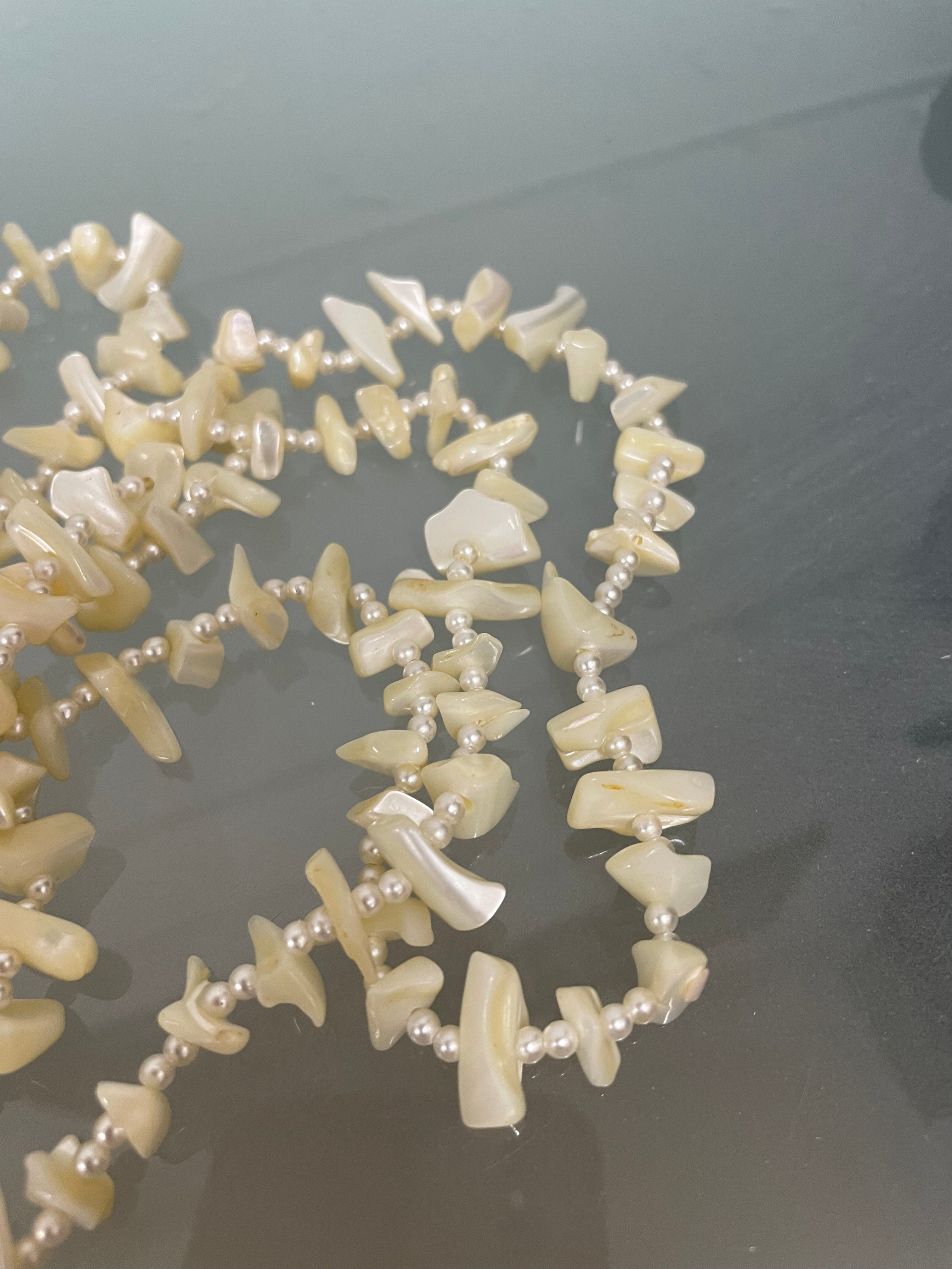 Vintage Opera Length Mother Of Pearl & Seed Pearl Necklace | Antique & Vintage | Moonee Ponds Antiques | Australia Wide Delivery