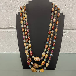 Triple String Of Borealis Crystal & Agate Bead Necklace