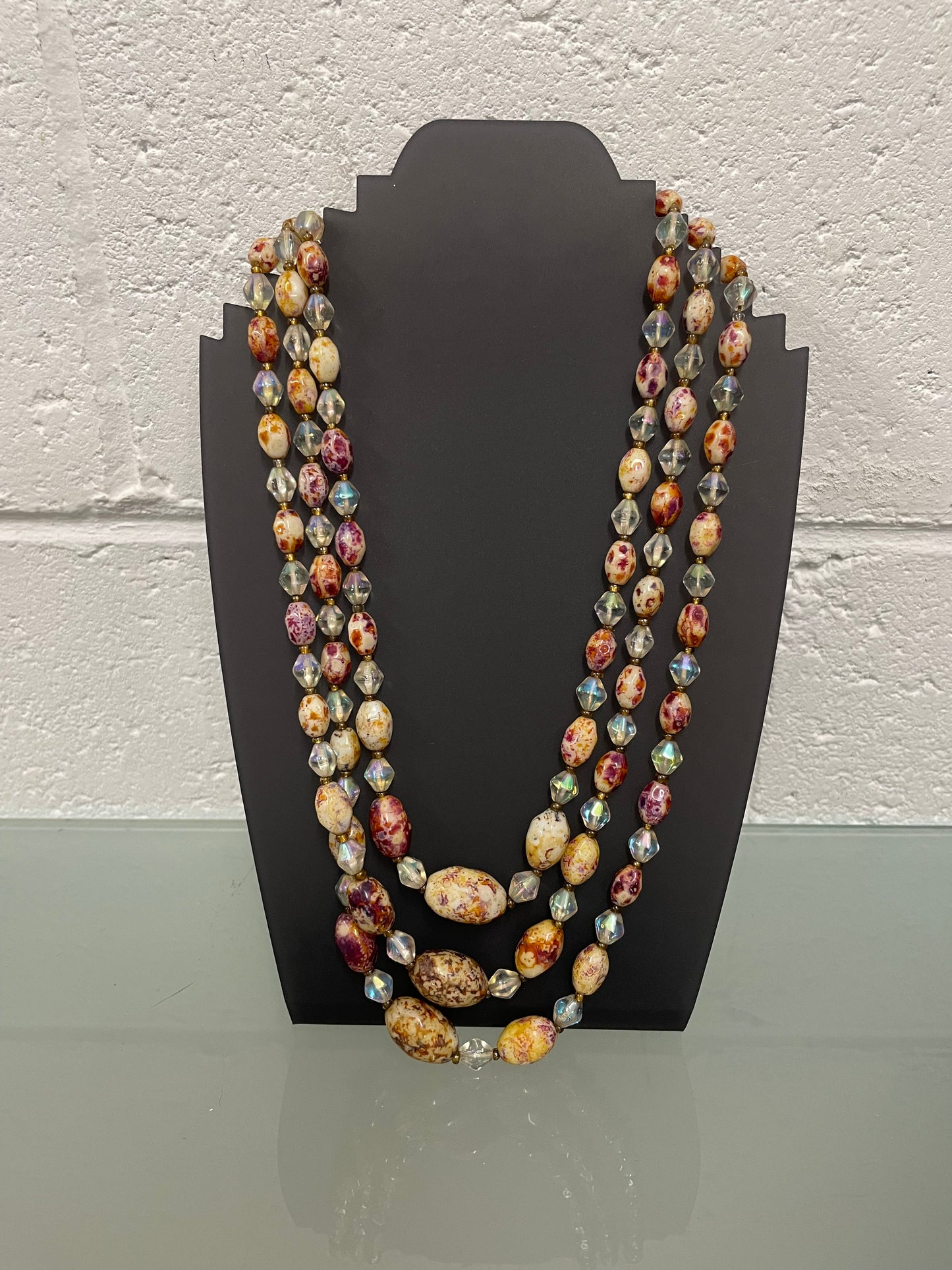 Triple String Of Borealis Crystal & Agate Bead Necklace