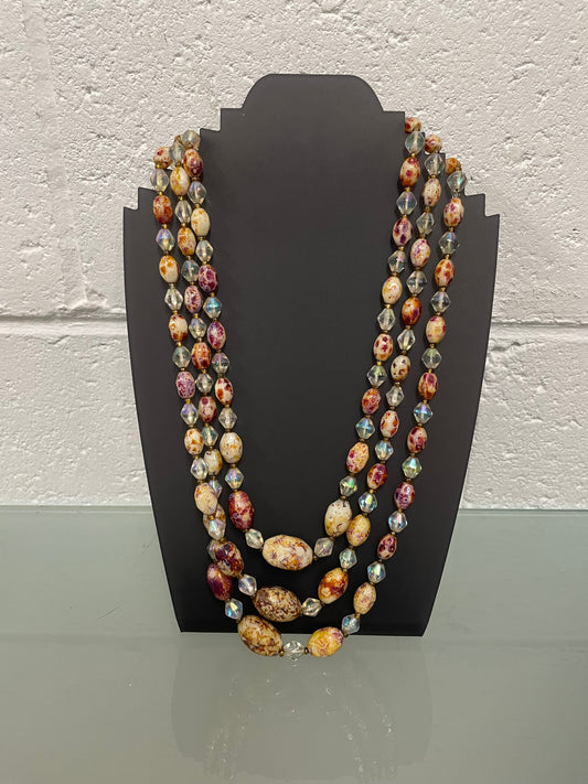 Triple String Of Borealis Crystal & Agate Bead Necklace