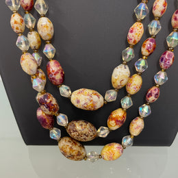 Triple String Of Borealis Crystal & Agate Bead Necklace