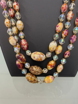 Triple String Of Borealis Crystal & Agate Bead Necklace | Antique & Vintage | Moonee Ponds Antiques | Australia Wide Delivery