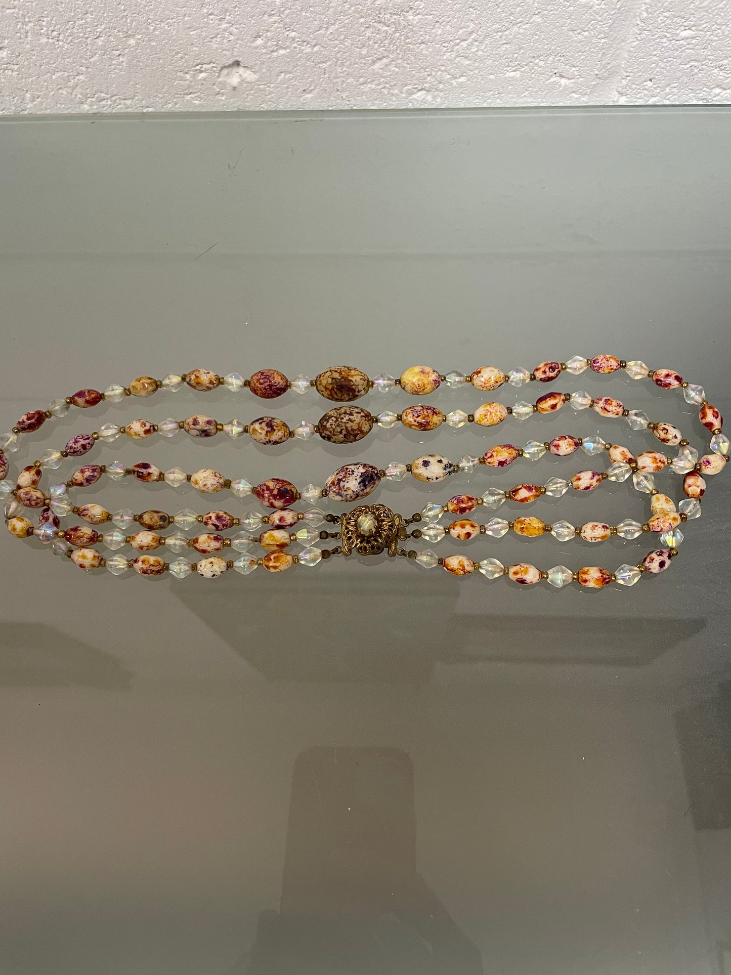 Triple String Of Borealis Crystal & Agate Bead Necklace