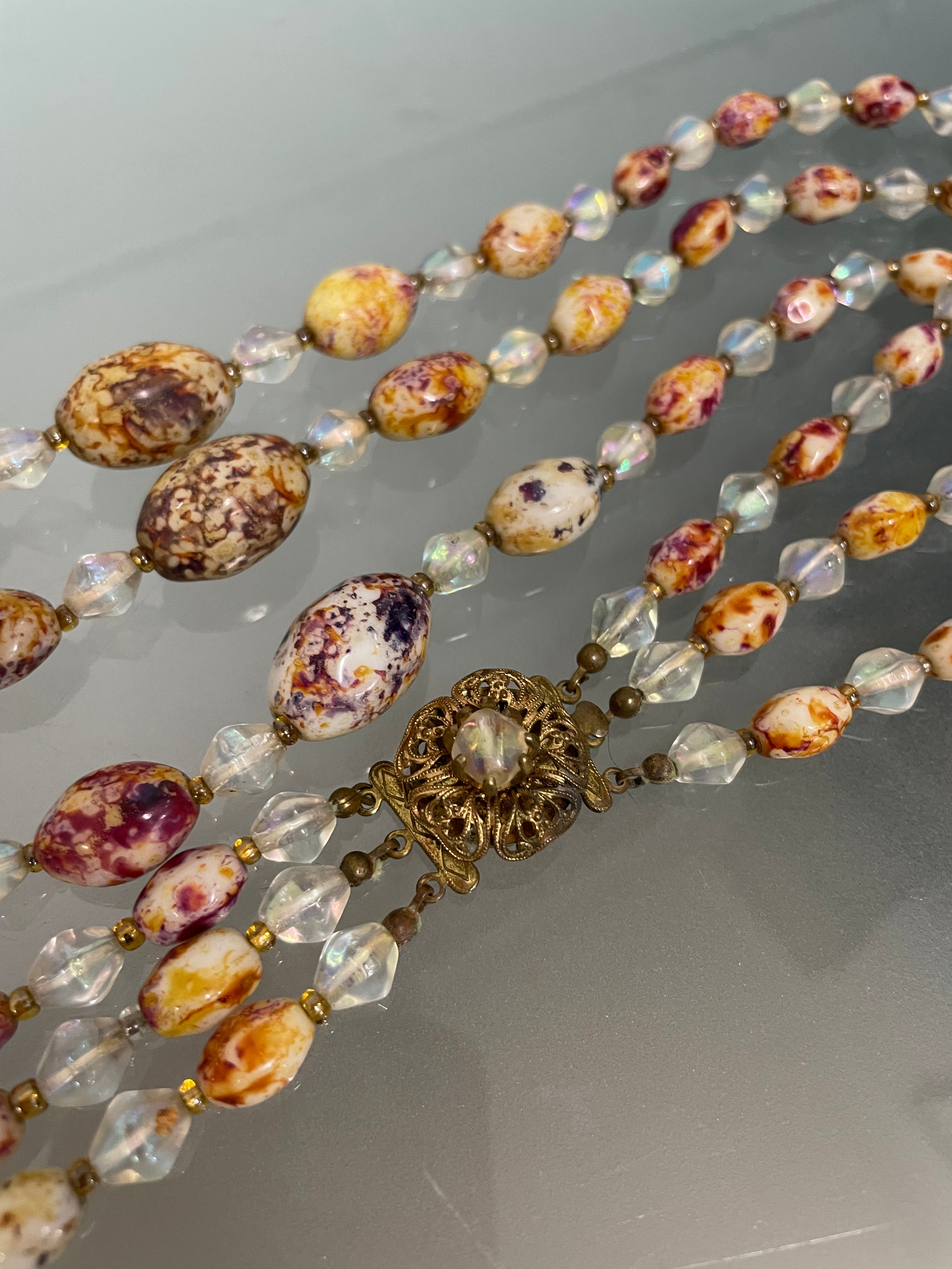 Triple String Of Borealis Crystal & Agate Bead Necklace | Antique & Vintage | Moonee Ponds Antiques | Australia Wide Delivery