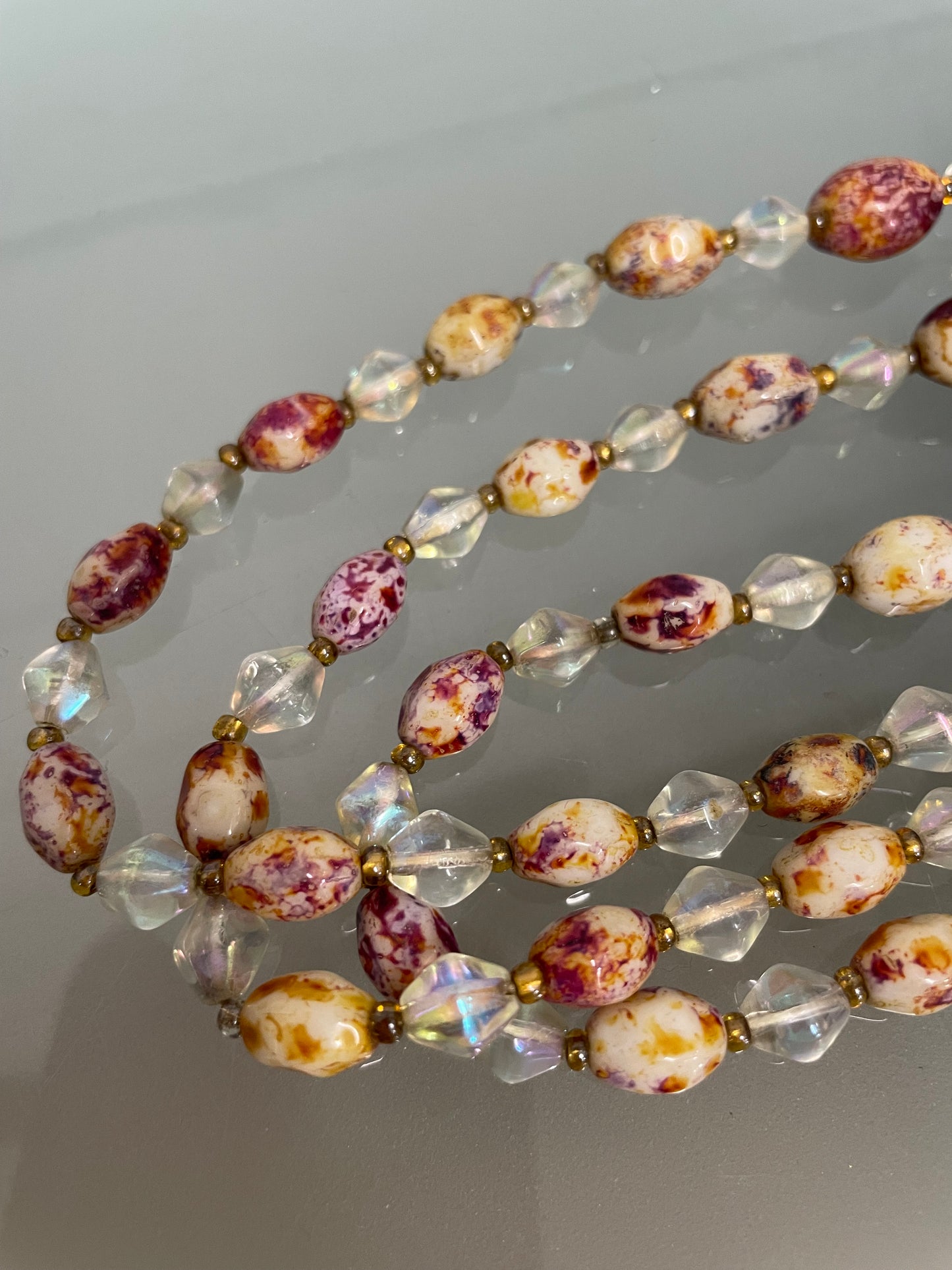 Triple String Of Borealis Crystal & Agate Bead Necklace