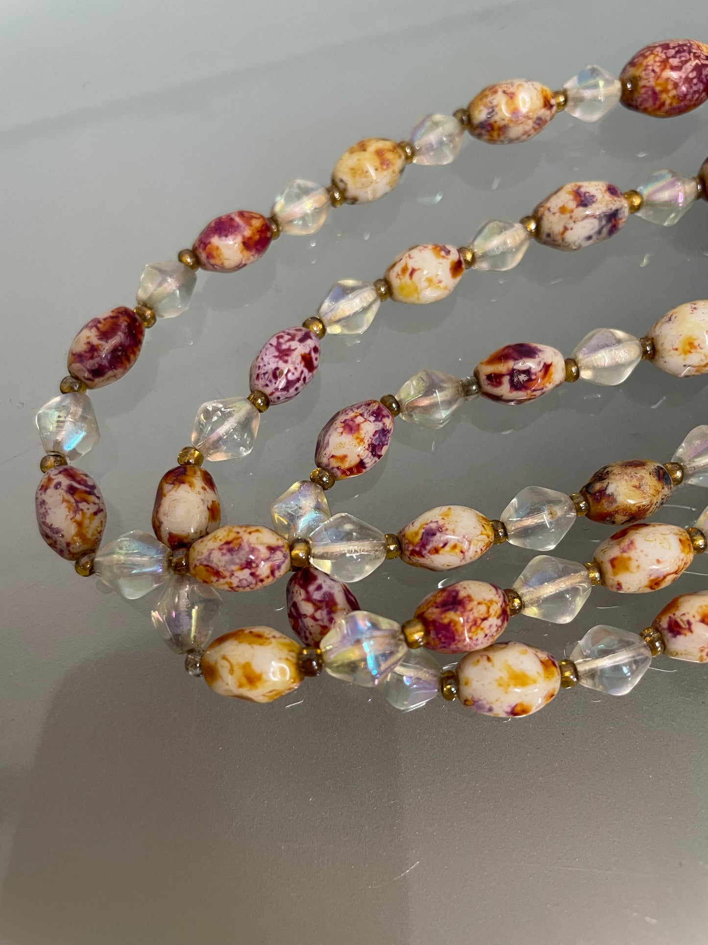 Triple String Of Borealis Crystal & Agate Bead Necklace