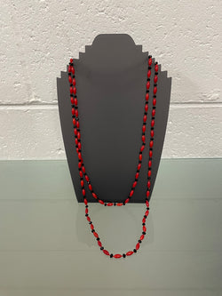 Stylish Jet Glass & Red Glass Bead Necklace Opera Length | Antique & Vintage | Moonee Ponds Antiques | Australia Wide Delivery