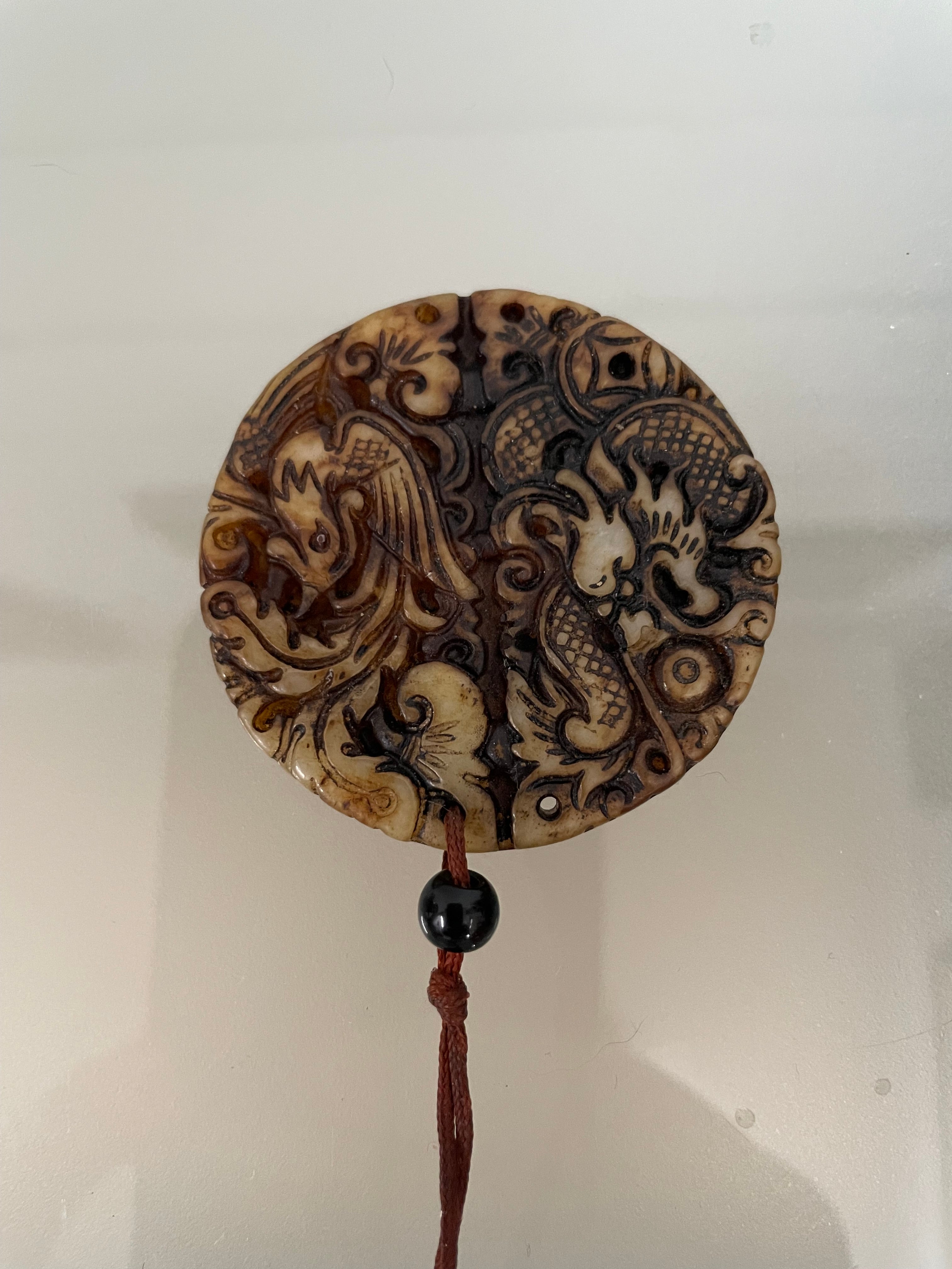 Carved Jade Dragon & Phoenix Prosperity Pendant | Antique & Vintage | Moonee Ponds Antiques | Australia Wide Delivery