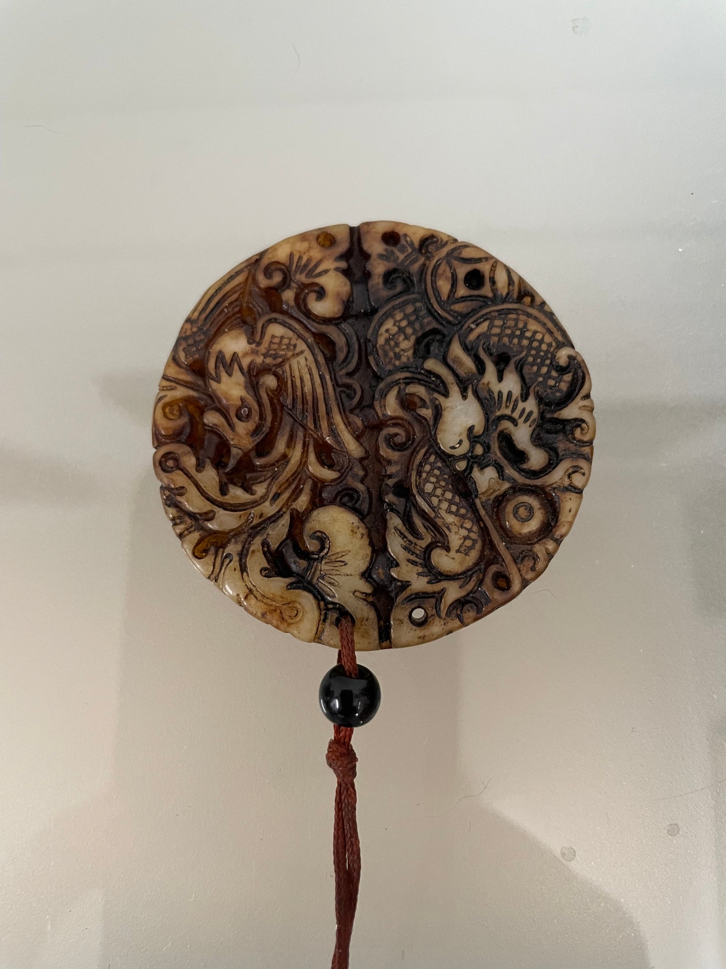 Carved Jade Dragon & Phoenix Prosperity Pendant