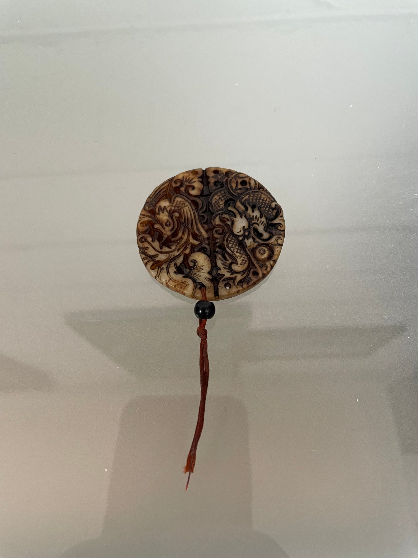 Carved Jade Dragon & Phoenix Prosperity Pendant