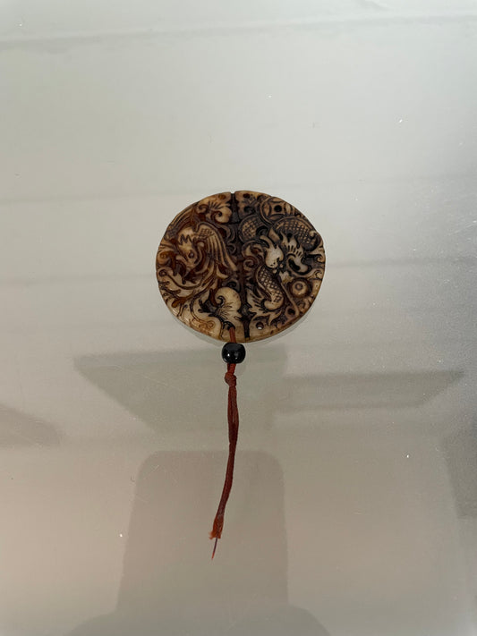 Carved Jade Dragon & Phoenix Prosperity Pendant