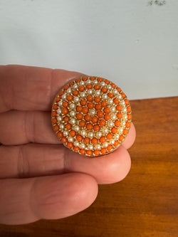 Vintage Coral & Pearl Brooch Signed to Back | Antique & Vintage | Moonee Ponds Antiques | Australia Wide Delivery
