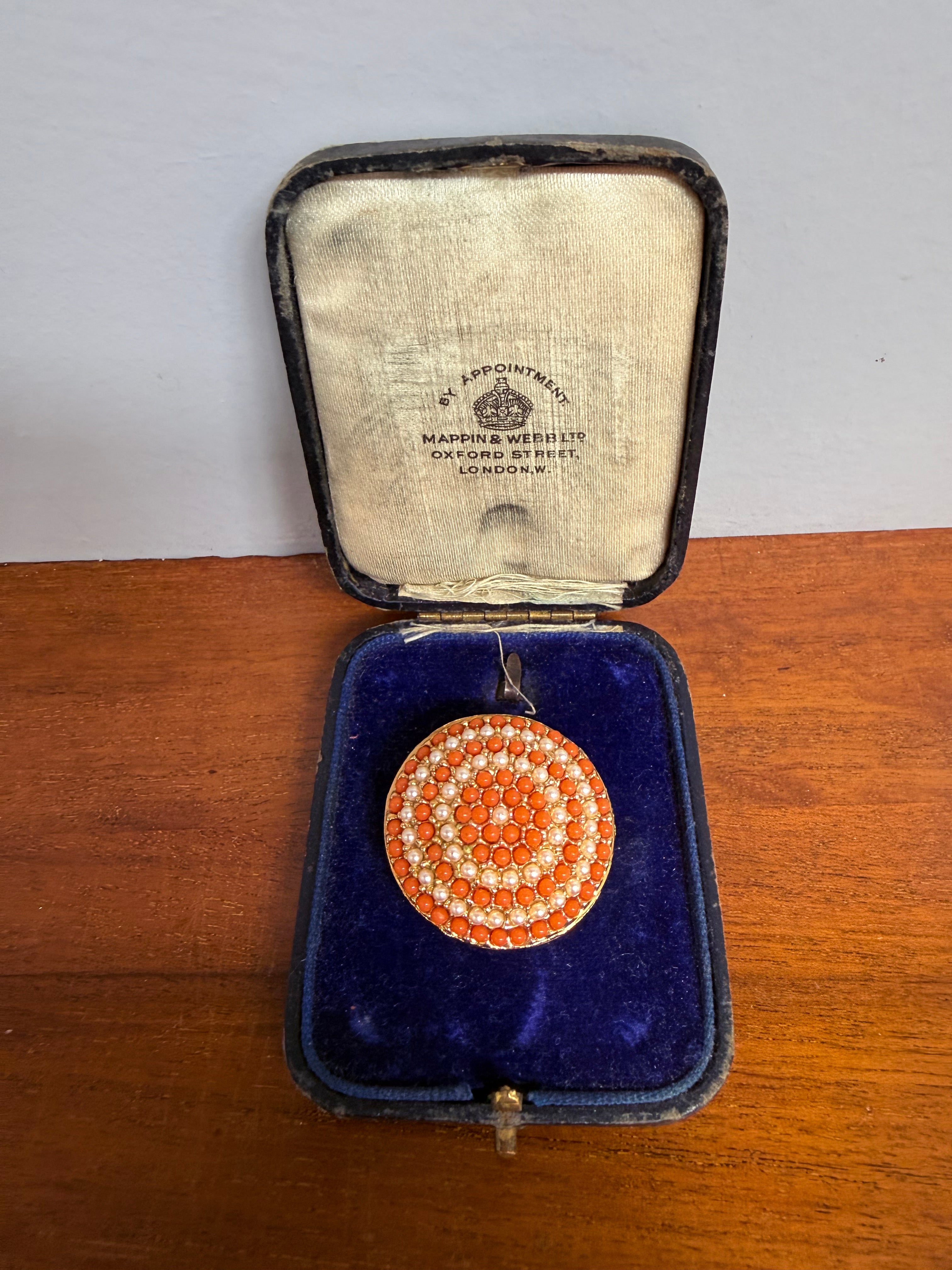 Vintage Coral & Pearl Brooch Signed to Back