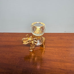 Vintage Crystal & Gold Tone Metal Candle Holder