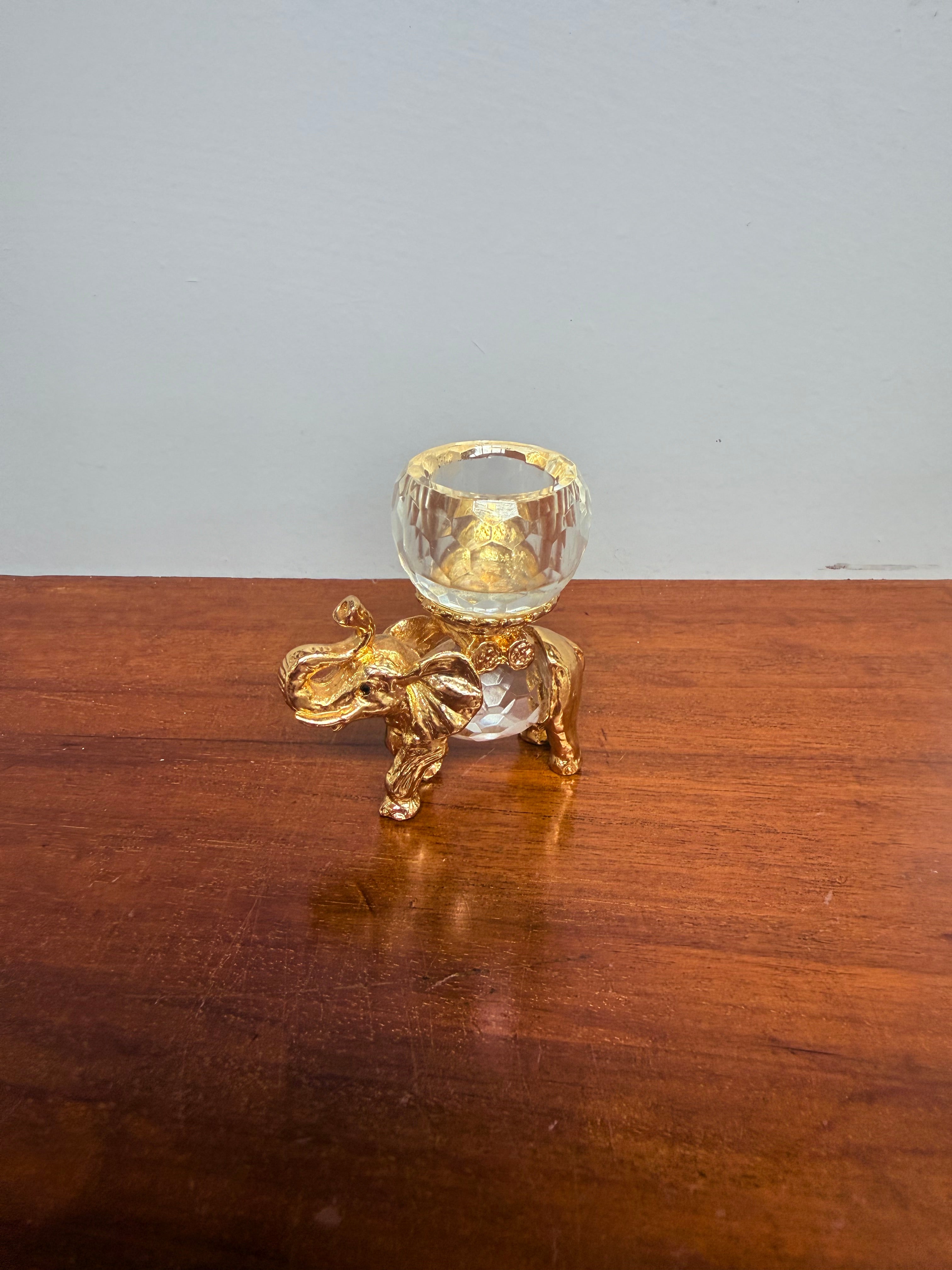 Vintage Crystal & Gold Tone Metal Candle Holder | Antique & Vintage | Moonee Ponds Antiques | Australia Wide Delivery