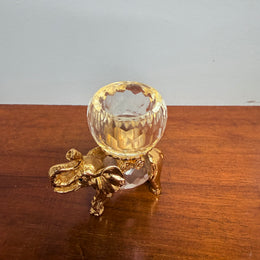 Vintage Crystal & Gold Tone Metal Candle Holder