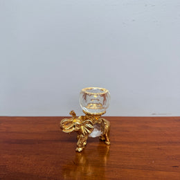 Vintage Crystal & Gold Tone Metal Candle Holder