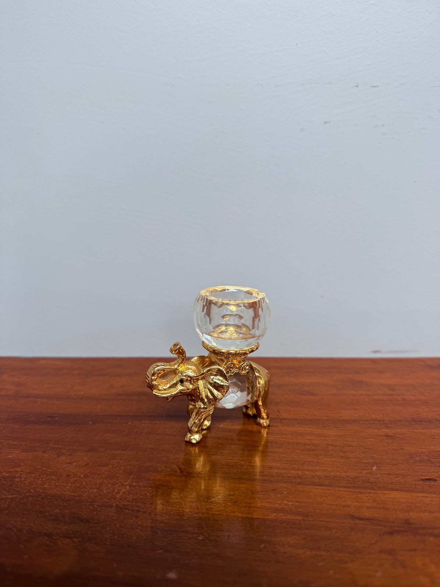 Vintage Crystal & Gold Tone Metal Candle Holder