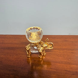 Vintage Crystal & Gold Tone Metal Candle Holder