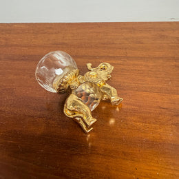 Vintage Crystal & Gold Tone Metal Candle Holder