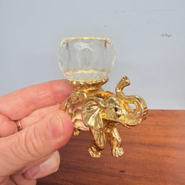 Vintage Crystal & Gold Tone Metal Candle Holder