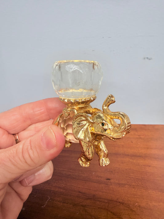 Vintage Crystal & Gold Tone Metal Candle Holder