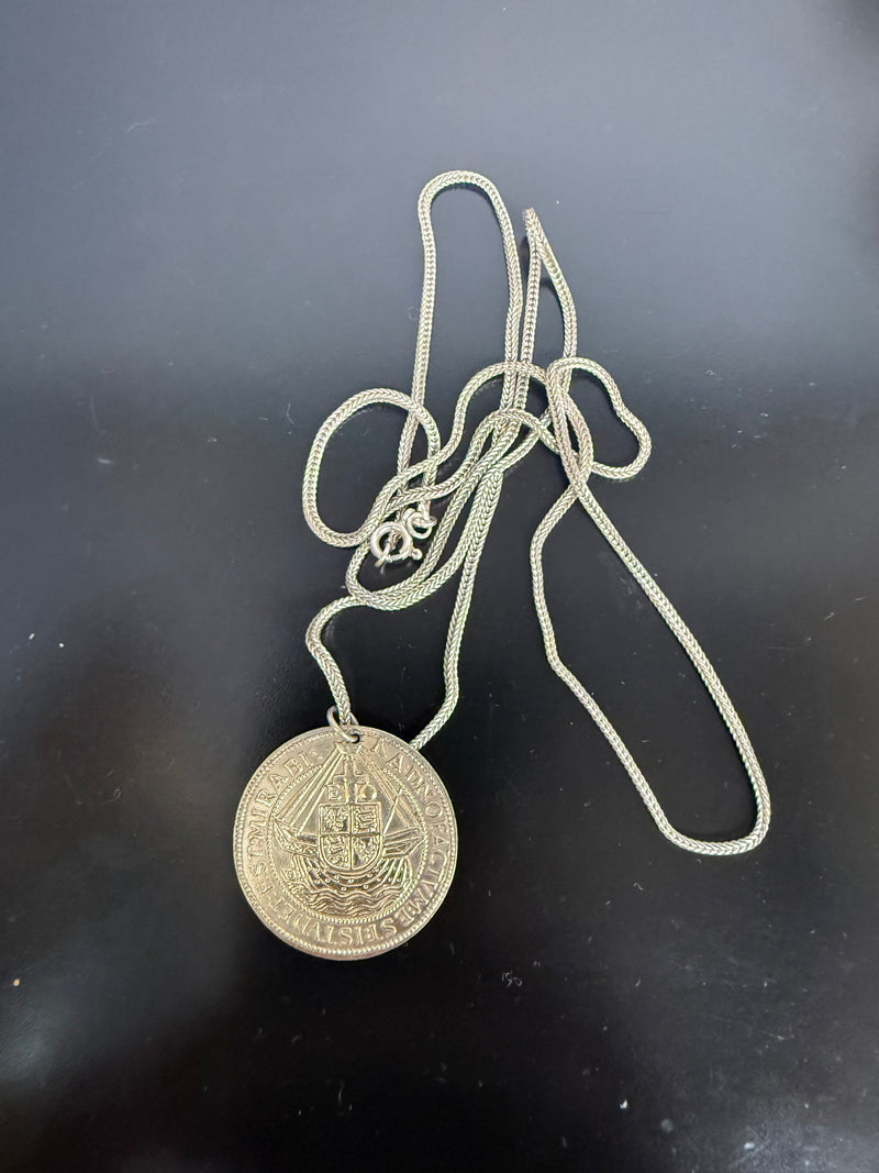 Vintage Silver Tudor Period Replica Coin On A Silver (925) Chain