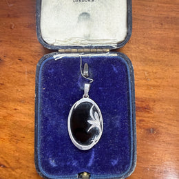 Vintage Art Nouveau Style Silver & Onyx Pendant