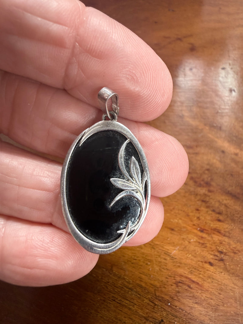 Vintage Art Nouveau Style Silver & Onyx Pendant