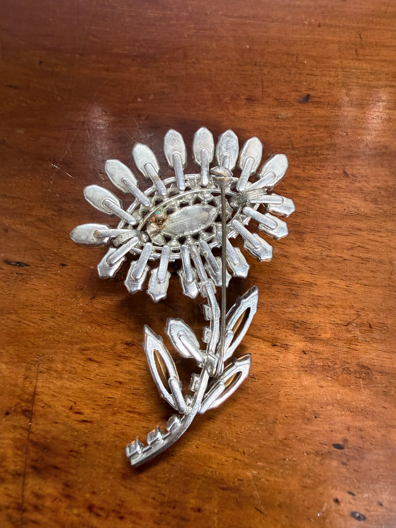 Vintage Rhinestone Flower Shaped Brooch