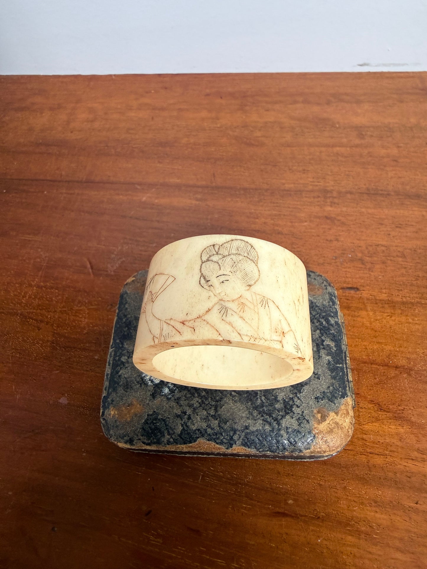 Antique Chinese Carved Bone Serviette Ring
