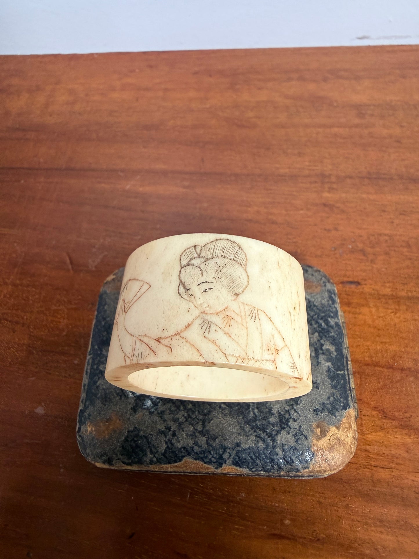 Antique Chinese Carved Bone Serviette Ring