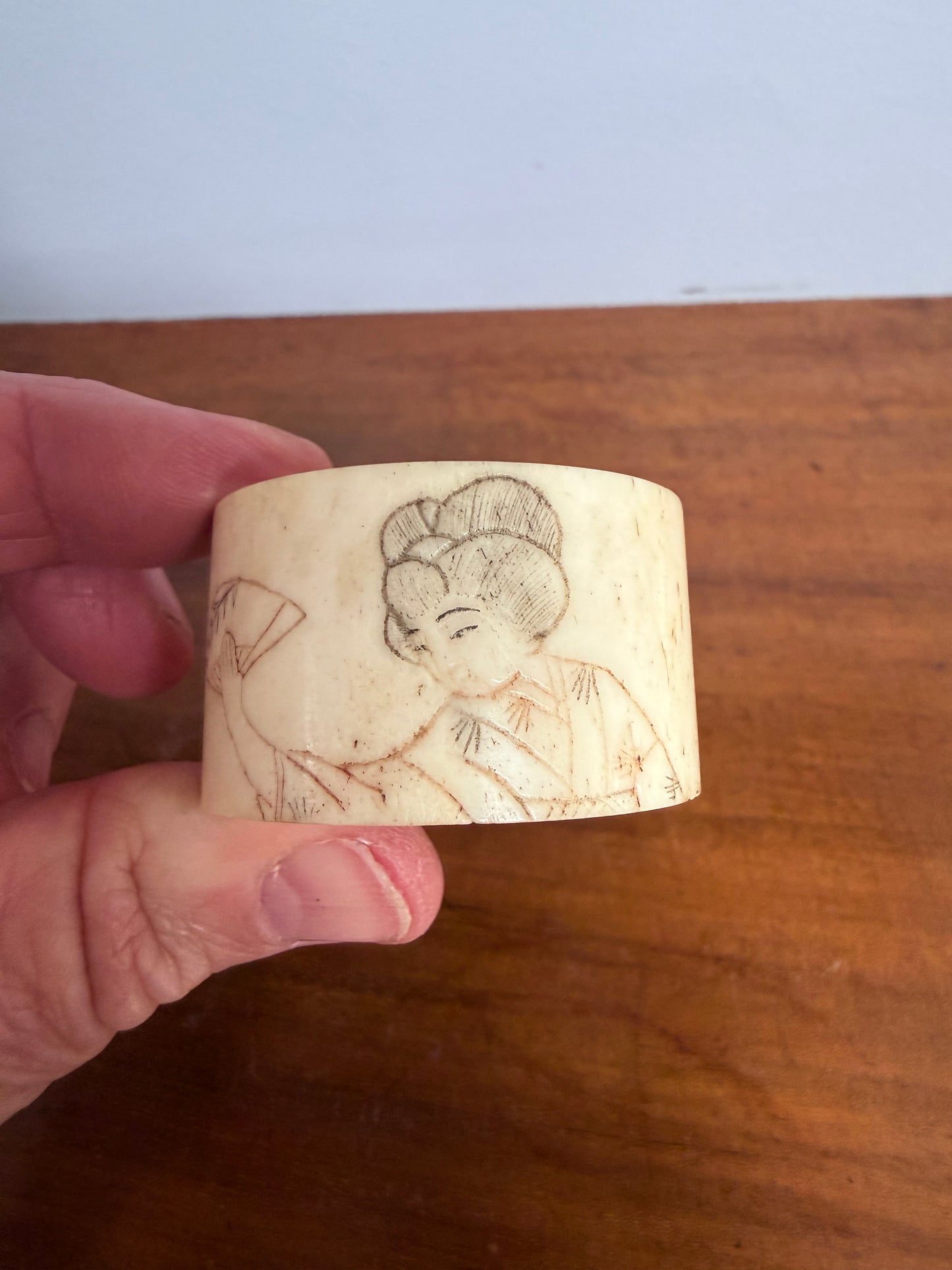 Antique Chinese Carved Bone Serviette Ring