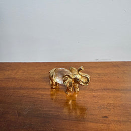 Vintage Crystal & Gold Tone Metal Elephant
