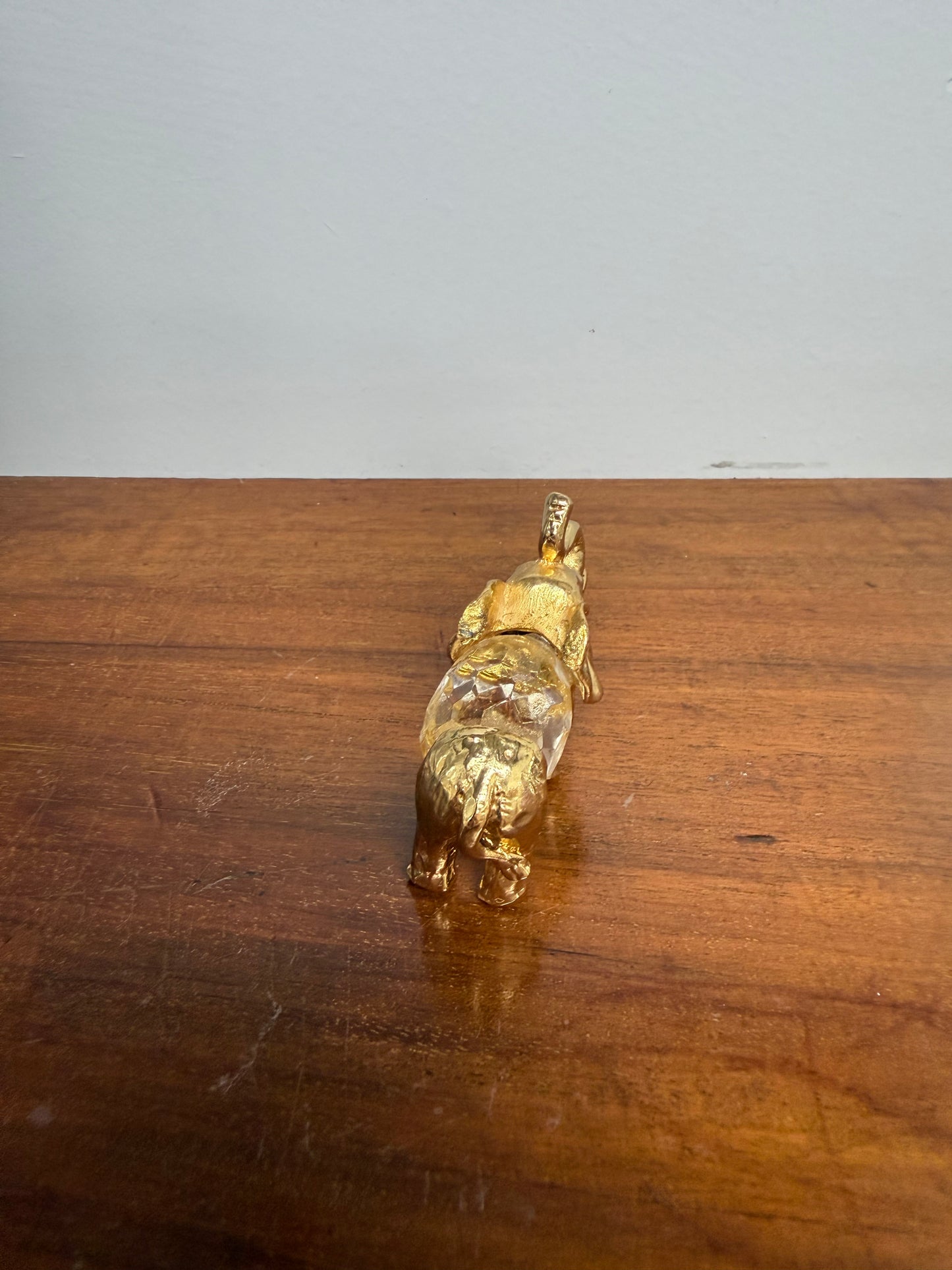 Vintage Crystal & Gold Tone Metal Elephant
