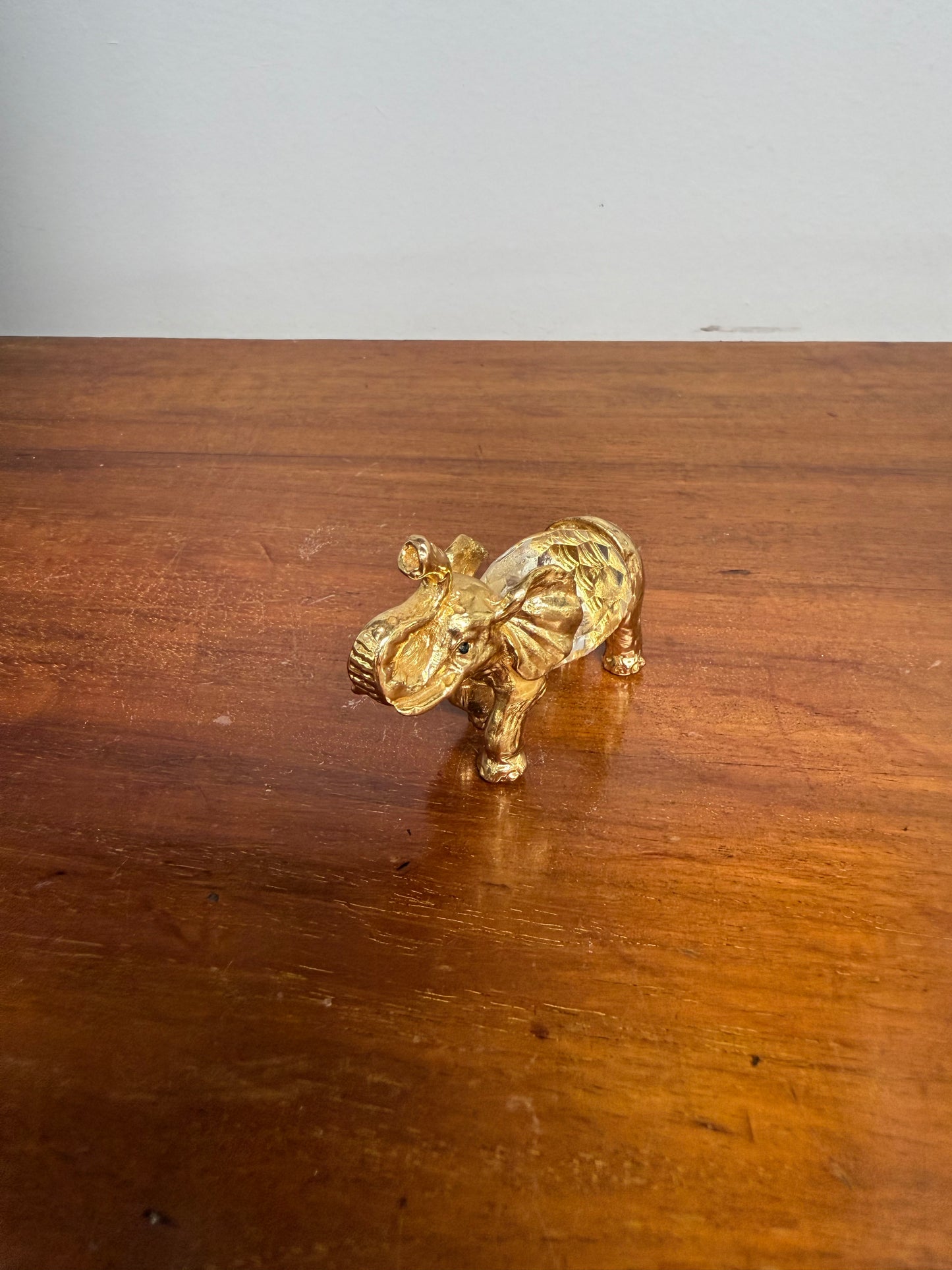 Vintage Crystal & Gold Tone Metal Elephant