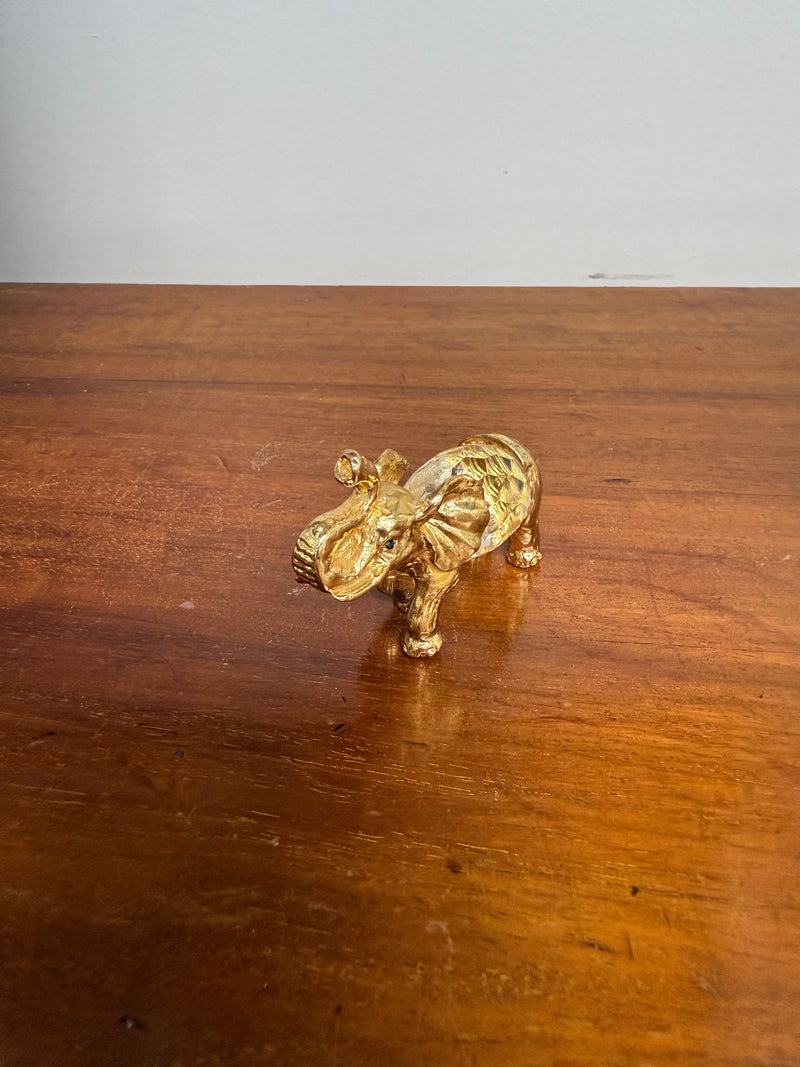 Vintage Crystal & Gold Tone Metal Elephant