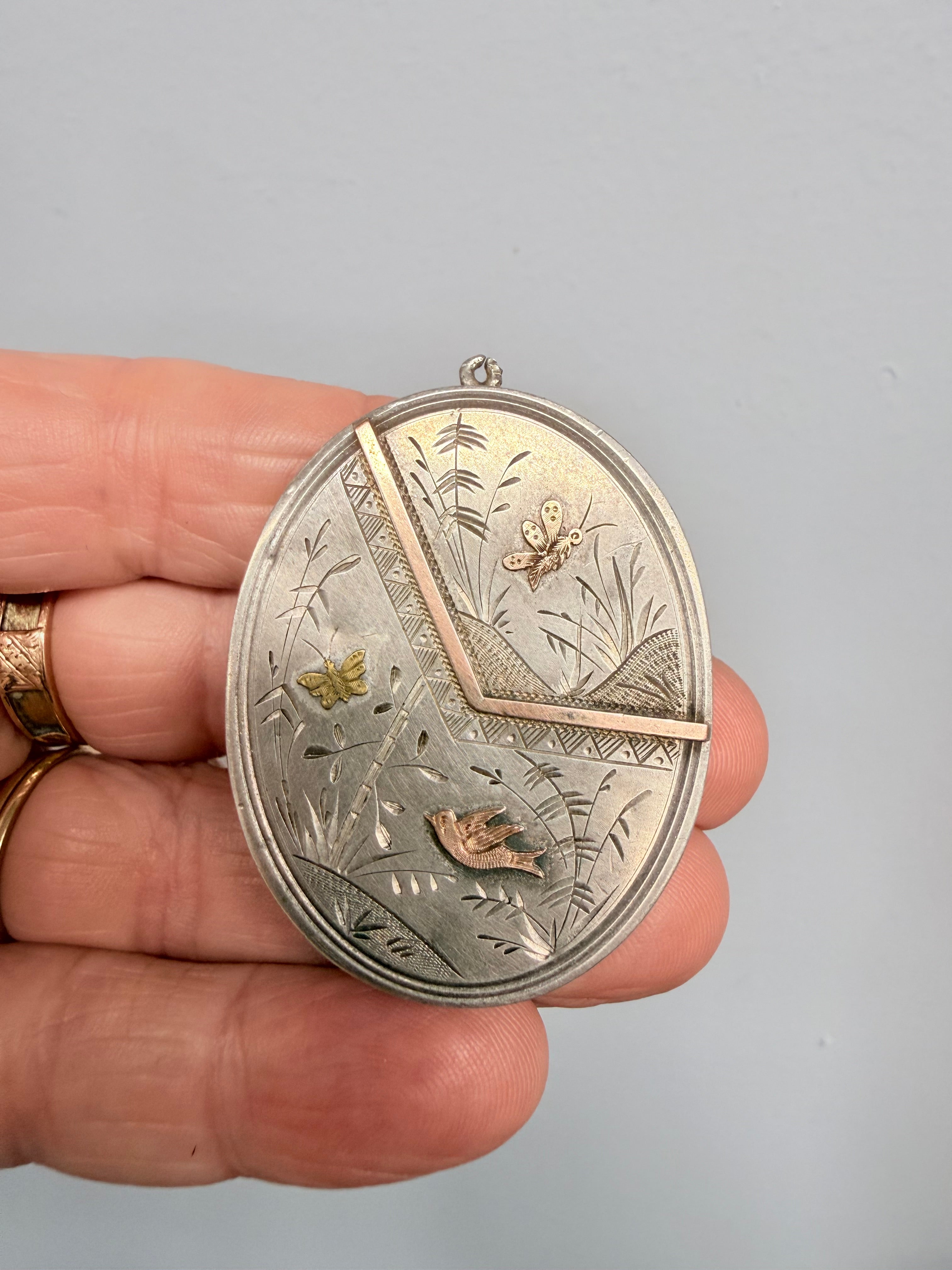 Antique Aesthetic Movement Gold & Silver Locket