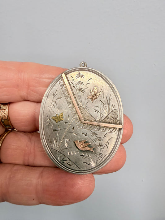 Antique Aesthetic Movement Gold & Silver Locket