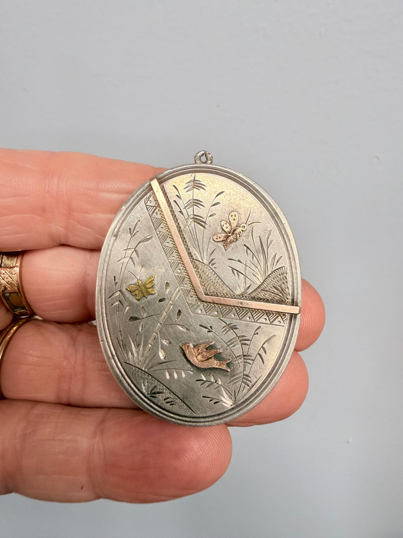 Antique Aesthetic Movement Gold & Silver Locket