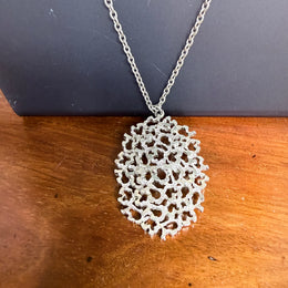 Interesting Vintage Silver Tone Brutalist Pendant & Chain