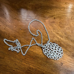 Interesting Vintage Silver Tone Brutalist Pendant & Chain